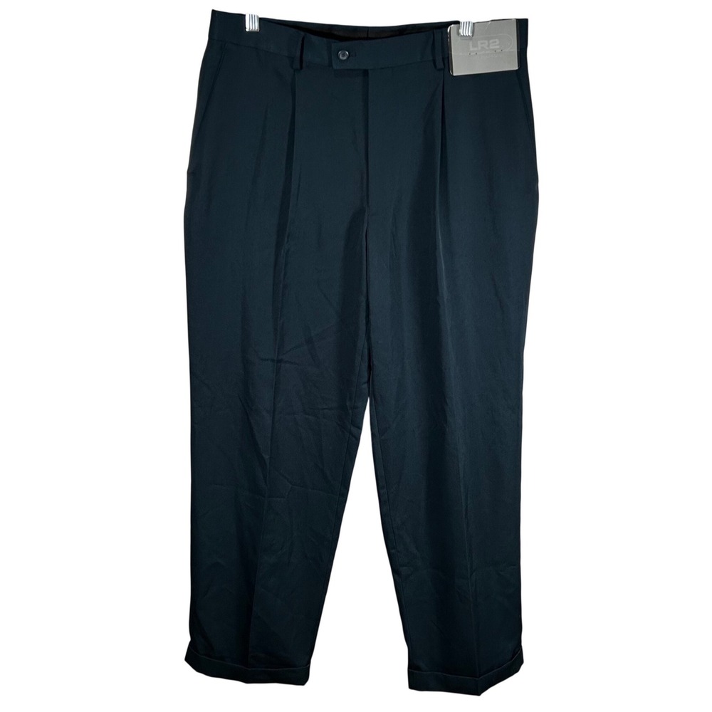 Louis Raphael LR2 Joel Navy Blue Pleated Cuffed Dress Pants 34x30 Gabardine NEW